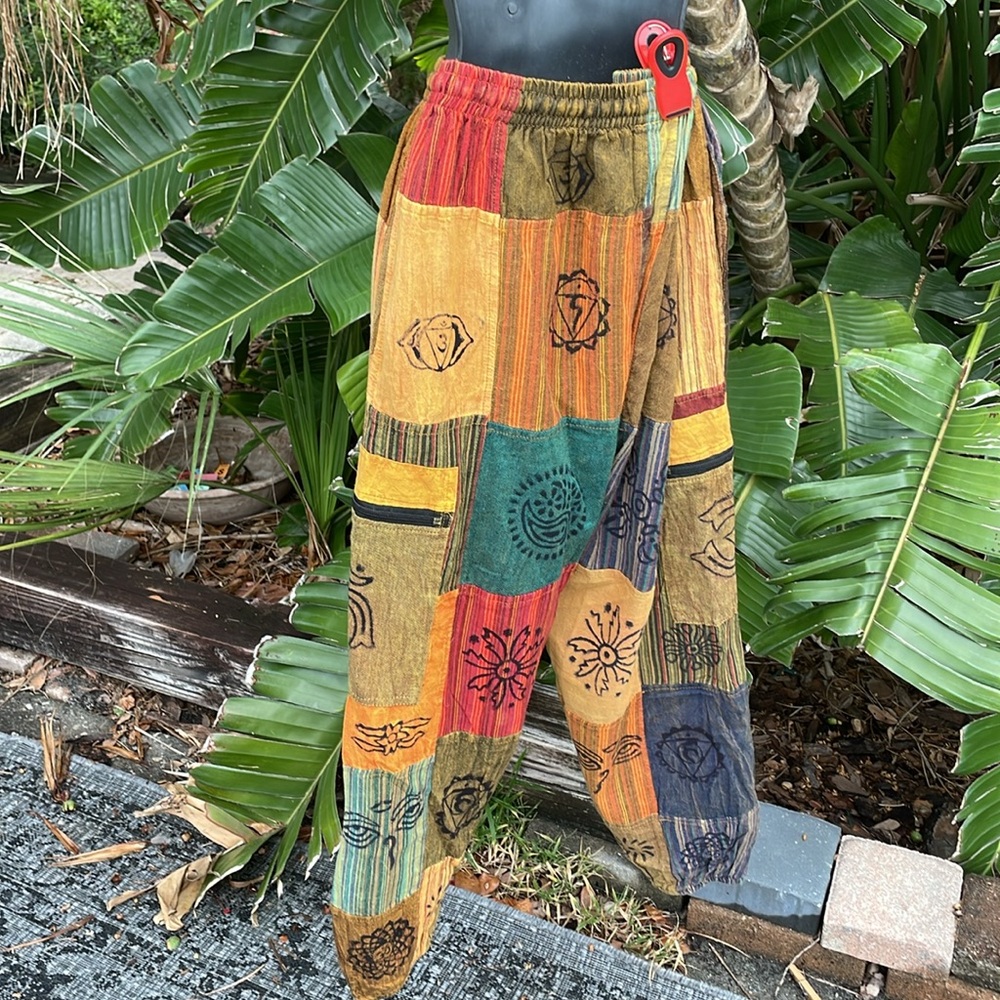 From Nepal, Patchwork, Cotton Pants With Cargo Zi… - image 2